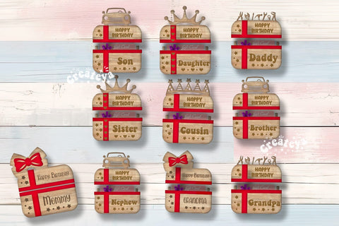 Laser cut Bundle Birthday gift card holder Laser Cut Card Holder SVG Personalized Happy Birthday Layered svg SVG Createya Design 