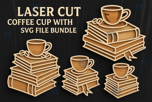 Laser Cut Coffee Cup with Books SVG Bundle SVG MD JOYNAL ABDIN 