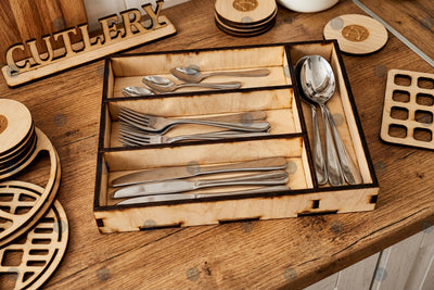 Laser Cut Cutlery Organizer SVG Template | 6mm Material | AI, EPS, SVG, DXF, PNG Files | CNC, Cricut & Glowforge Compatible SVG MD JOYNAL ABDIN 