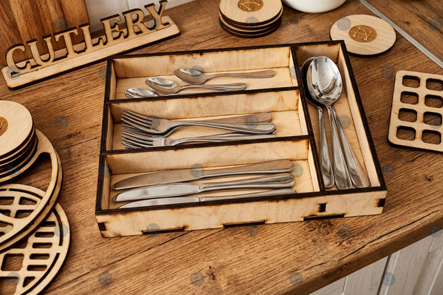 Laser Cut Cutlery Organizer SVG Template | 6mm Material | AI, EPS, SVG, DXF, PNG Files | CNC, Cricut & Glowforge Compatible SVG MD JOYNAL ABDIN 