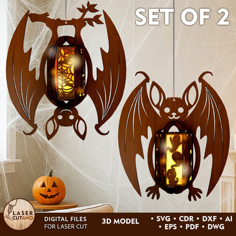 Laser Cut Halloween Bat Candlestick / Tealight Holder Set (2 Designs) - 3mm Material SVG LaserCutano 