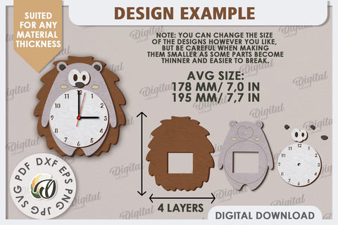 Laser Cut Hedgehog Wall Clock Design. Animal Wall Clock SVG SVG Evgenyia Guschina 