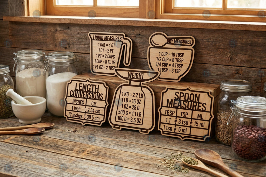 Laser Cut Kitchen Conversion Charts SVG Bundle - So Fontsy