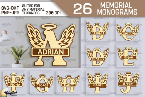Laser Cut Memorial Split Letter Name Monograms Bundle SVG Evgenyia Guschina 