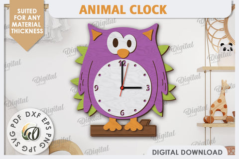 Laser Cut Owl Wall Clock Design. Animal Wall Clock SVG SVG Evgenyia Guschina 