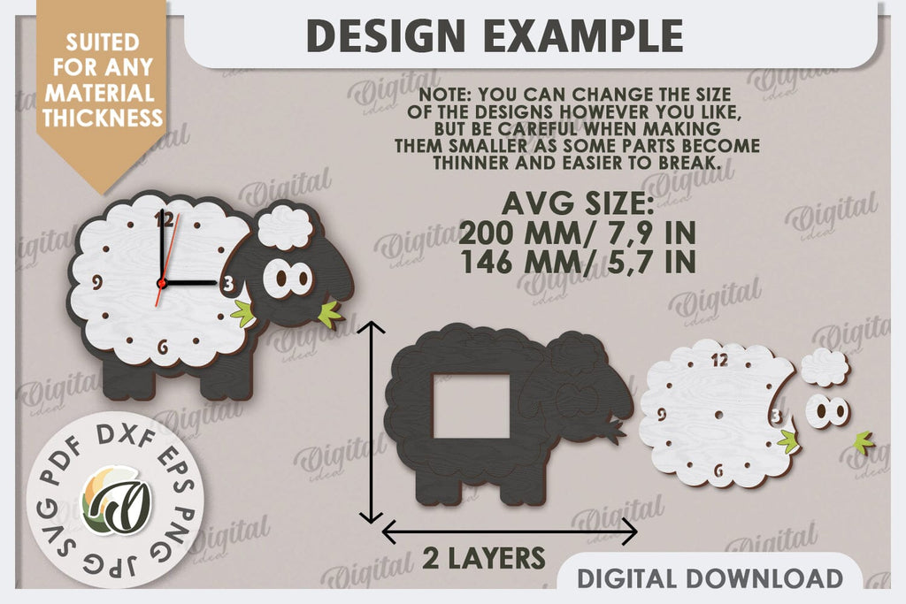 Laser Cut Sheep Wall Clock Design. Animal Wall Clock SVG - So Fontsy