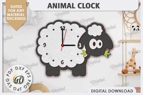 Laser Cut Sheep Wall Clock Design. Animal Wall Clock SVG SVG Evgenyia Guschina 