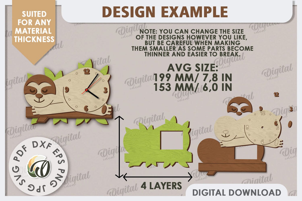 Laser Cut Sloth Wall Clock Design. Animal Wall Clock SVG - So Fontsy