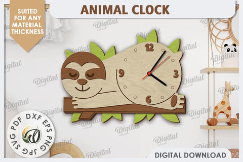 Laser Cut Sloth Wall Clock Design. Animal Wall Clock SVG SVG Evgenyia Guschina 