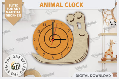 Laser Cut Snail Wall Clock Design. Animal Wall Clock SVG SVG Evgenyia Guschina 