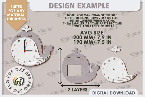 Laser Cut Whale Wall Clock Design. Animal Wall Clock SVG SVG Evgenyia Guschina 