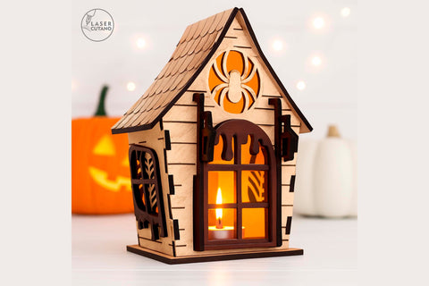 Laser Cut Witch's Hut Lantern SVG - Halloween Night Light & Spooky Decor SVG LaserCutano 