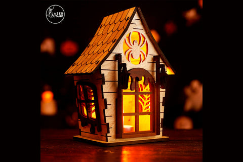 Laser Cut Witch's Hut Lantern SVG - Halloween Night Light & Spooky Decor SVG LaserCutano 