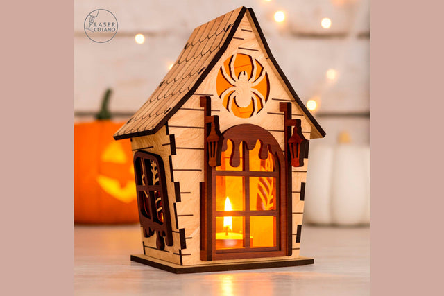 Laser Cut Witch's Hut Lantern SVG - Halloween Night Light & Spooky Decor SVG LaserCutano 