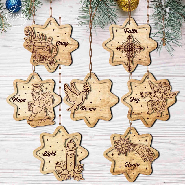Laser Cut Wooden Christmas Ornaments with Inspirational Words SVG LaserCutano 
