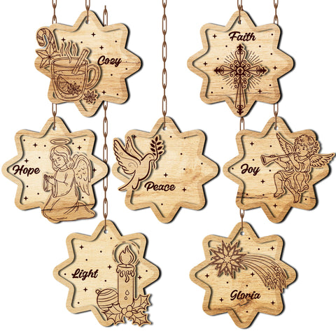 Laser Cut Wooden Christmas Ornaments with Inspirational Words SVG LaserCutano 