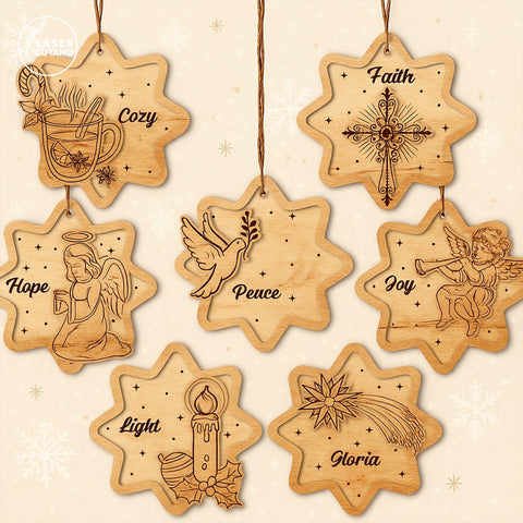 Laser Cut Wooden Christmas Ornaments with Inspirational Words SVG LaserCutano 
