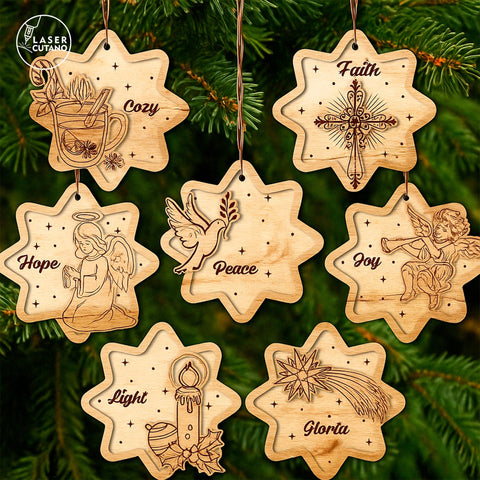 Laser Cut Wooden Christmas Ornaments with Inspirational Words SVG LaserCutano 