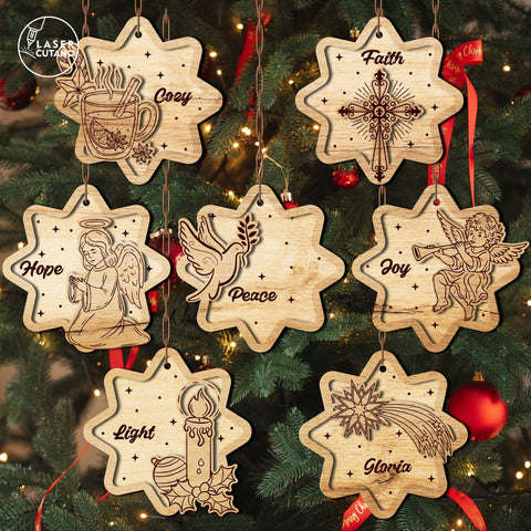 Laser Cut Wooden Christmas Ornaments with Inspirational Words SVG LaserCutano 