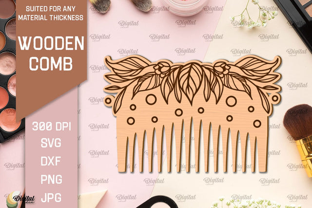 Laser Cut Wooden Hair Comb SVG. Comb With Engraving SVG SVG Evgenyia Guschina 
