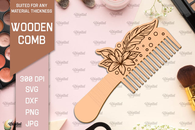 Laser Cut Wooden Hair Comb SVG. Comb With Engraving SVG SVG Evgenyia Guschina 