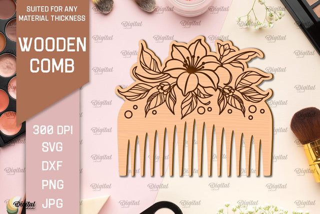 Laser Cut Wooden Hair Comb SVG. Comb With Engraving SVG SVG Evgenyia Guschina 