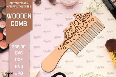 Laser Cut Wooden Hair Comb SVG. Comb With Engraving SVG SVG Evgenyia Guschina 