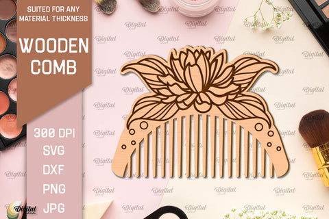 Laser Cut Wooden Hair Comb SVG. Comb With Engraving SVG SVG Evgenyia Guschina 
