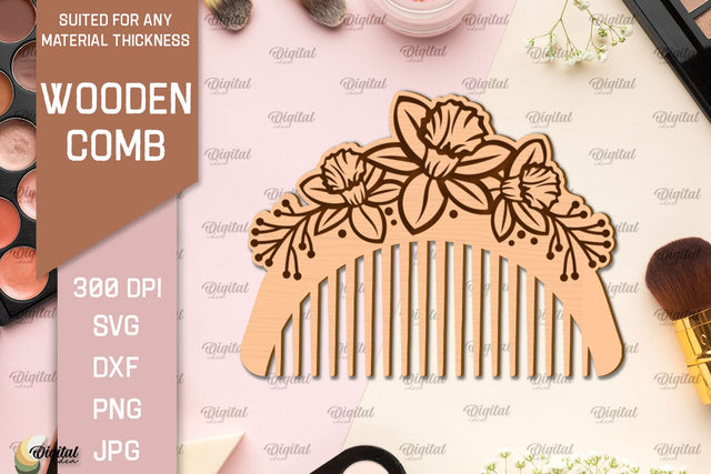 Laser Cut Wooden Hair Comb SVG. Comb With Engraving SVG SVG Evgenyia Guschina 