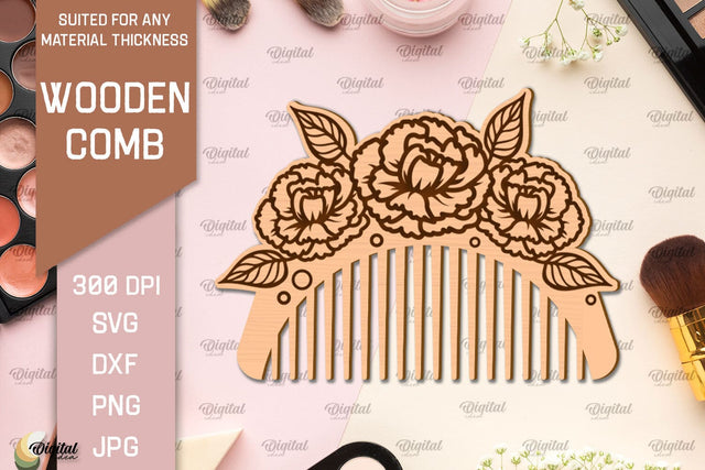 Laser Cut Wooden Hair Comb SVG. Comb With Engraving SVG SVG Evgenyia Guschina 
