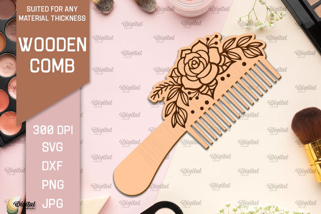 Laser Cut Wooden Hair Comb SVG. Comb With Engraving SVG SVG Evgenyia Guschina 