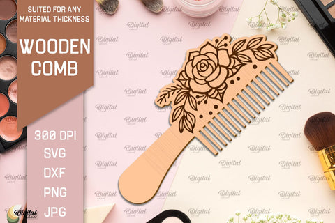 Laser Cut Wooden Hair Comb SVG. Comb With Engraving SVG SVG Evgenyia Guschina 
