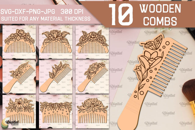 Laser Cut Wooden Hair Combs SVG Bundle. Combs With Engraving SVG SVG Evgenyia Guschina 