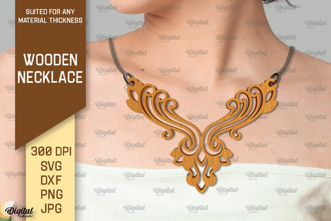 laser Cut Wooden Jewelry. Wooden Necklace SVG Design SVG Evgenyia Guschina 