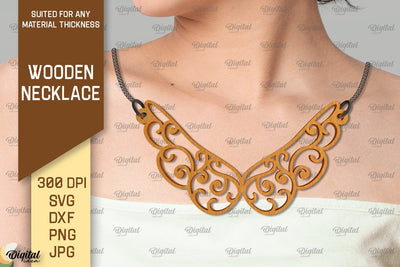 laser Cut Wooden Jewelry. Wooden Necklace SVG Design SVG Evgenyia Guschina 