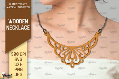 laser Cut Wooden Jewelry. Wooden Necklace SVG Design SVG Evgenyia Guschina 