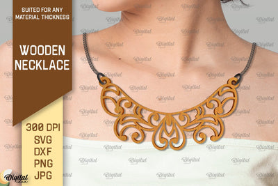 laser Cut Wooden Jewelry. Wooden Necklace SVG Design SVG Evgenyia Guschina 