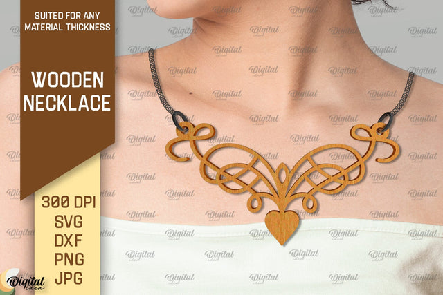 laser Cut Wooden Jewelry. Wooden Necklace SVG Design SVG Evgenyia Guschina 