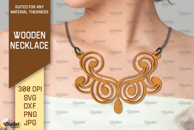 laser Cut Wooden Jewelry. Wooden Necklace SVG Design SVG Evgenyia Guschina 