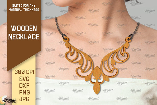 laser Cut Wooden Jewelry. Wooden Necklace SVG Design SVG Evgenyia Guschina 