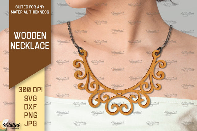 laser Cut Wooden Jewelry. Wooden Necklace SVG Design SVG Evgenyia Guschina 