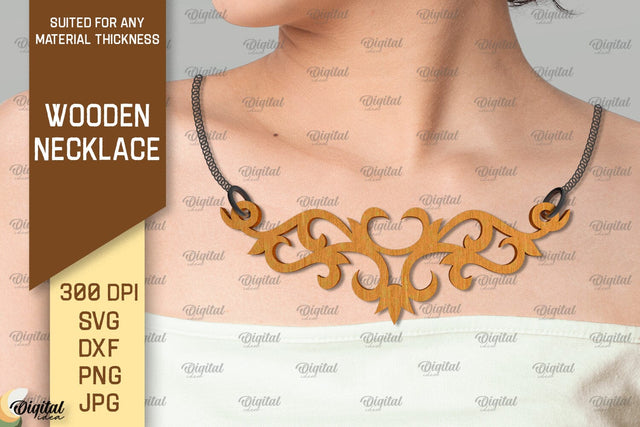 laser Cut Wooden Jewelry. Wooden Necklace SVG Design SVG Evgenyia Guschina 