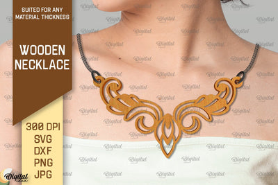 laser Cut Wooden Jewelry. Wooden Necklace SVG Design SVG Evgenyia Guschina 