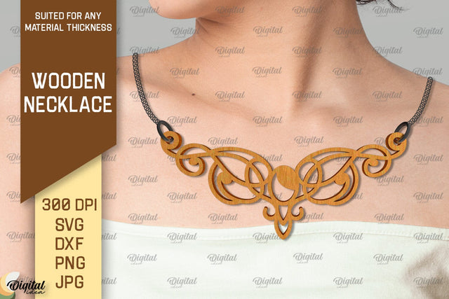 laser Cut Wooden Jewelry. Wooden Necklace SVG Design SVG Evgenyia Guschina 