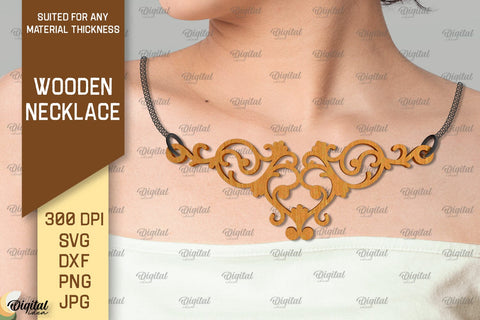 laser Cut Wooden Jewelry. Wooden Necklace SVG Design SVG Evgenyia Guschina 