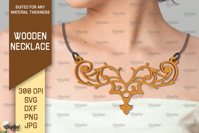 laser Cut Wooden Jewelry. Wooden Necklace SVG Design SVG Evgenyia Guschina 