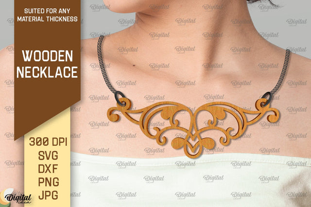 laser Cut Wooden Jewelry. Wooden Necklace SVG Design SVG Evgenyia Guschina 
