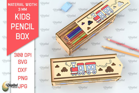 Laser Cut Wooden Kids Pencil Box. School Pencil Case SVG SVG Evgenyia Guschina 