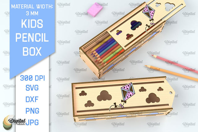 Laser Cut Wooden Kids Pencil Box. School Pencil Case SVG SVG Evgenyia Guschina 