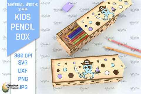 Laser Cut Wooden Kids Pencil Box. School Pencil Case SVG SVG Evgenyia Guschina 